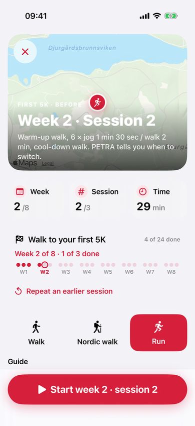 PETRA First 5K plan, week 2 of 8