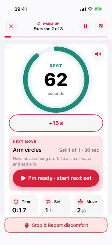 PETRA rest screen with Next set